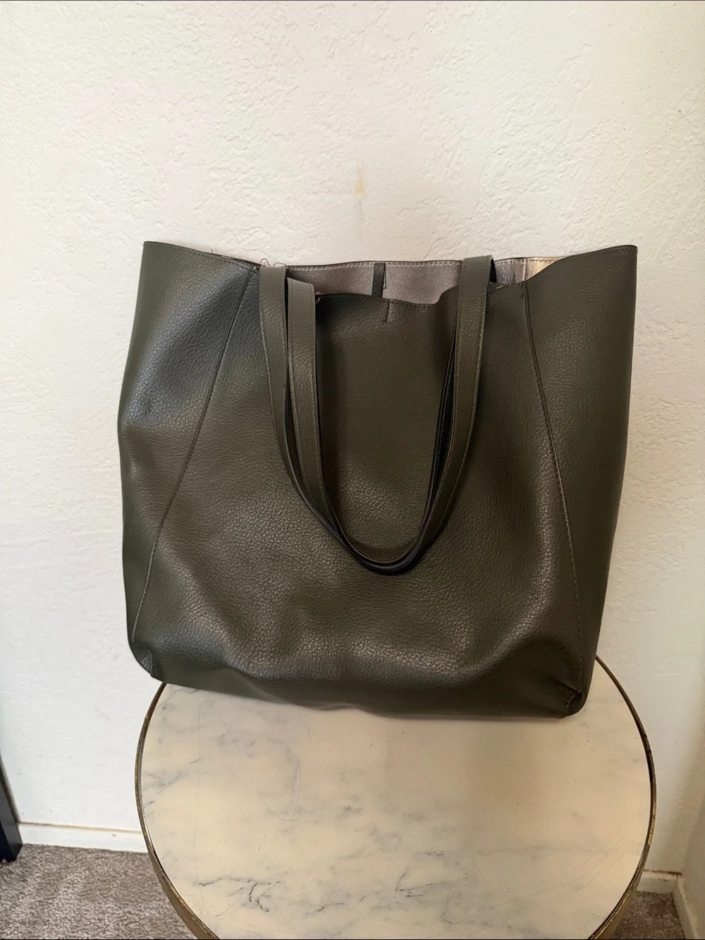 Olive Green with metallic gold interior Tote Bag